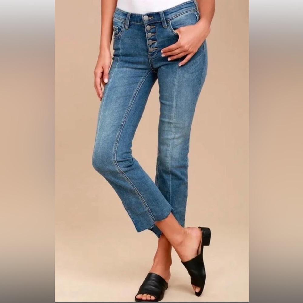 Free People 5 Button Closure Split Front Crop Medium Denim‎ Jeans Womens 28”